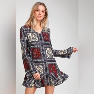 Lulu’s Crack A Smile Floral Patchwork Shift Dress Small